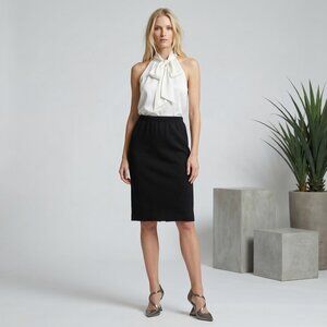 Black Wool Knit Pencil Skirt Elastic Waist Lined